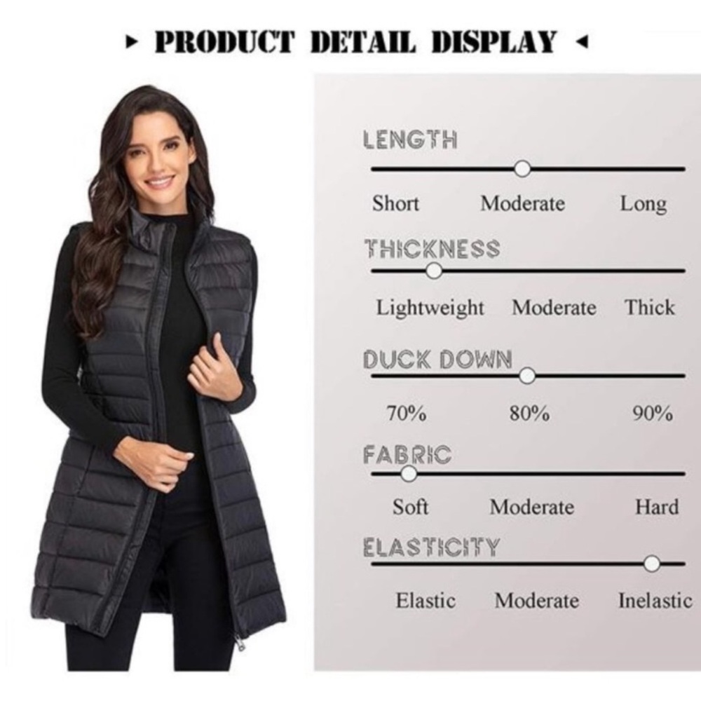 Women's Ultra Light Long Down Winter Jacket Lightweight Outdoor Puffer Vest Coat - Picture 4 of 7